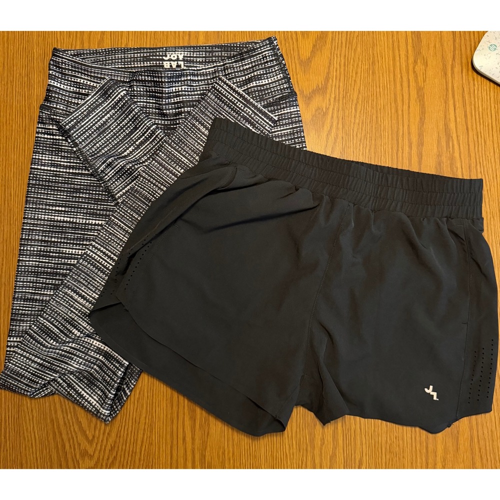 JoyLab Activewear Set Black Running Shorts and Patterned Leggings Womens Small